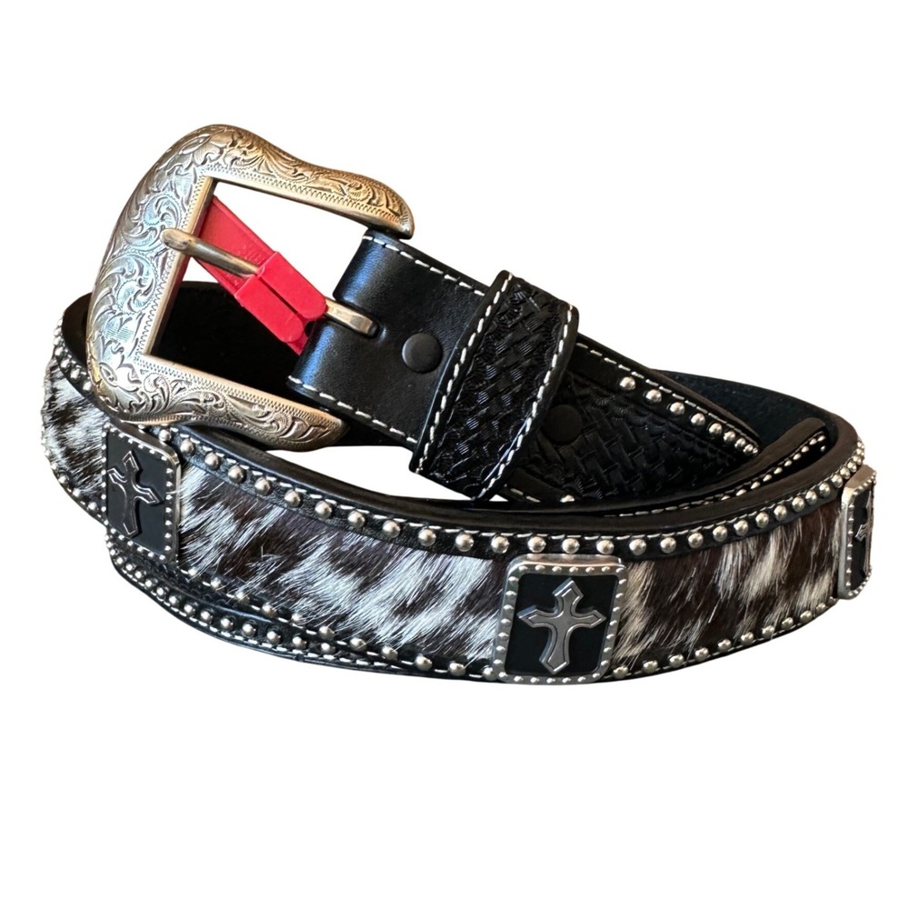 Ranger Belt Co WB2531 Mens 46 Black Hand Tooled Leather Studded Cowhide Belt